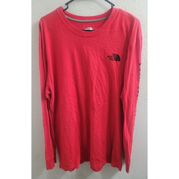 The North Face Men's Red Long Sleeve T-Shirt Spelling On Arm XL - Picture 1 of 5